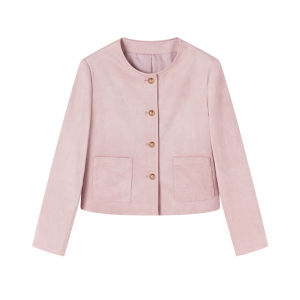 XIANGYING | Pink Faux Suede Sweet True Shoulder Jacket