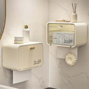 Dear Home กล่องทิชชู่ในห้องน้ําโดยไม่ต้องเจาะผนัง กล่องกระดาษทิชชูแบบติดผนัง กล่องใส่กระดาษชําระในครัวเรือน กล่องทิชชู่