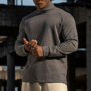 Muscle Faith Mens สลิมฟิต High ปกเสื้อ เสื้อวิ่งออกกําลังกายแขนยาว ลำลอง เสื้อชั้นใน สไตล์สปอร์ต เรียบหรู สีทึบ