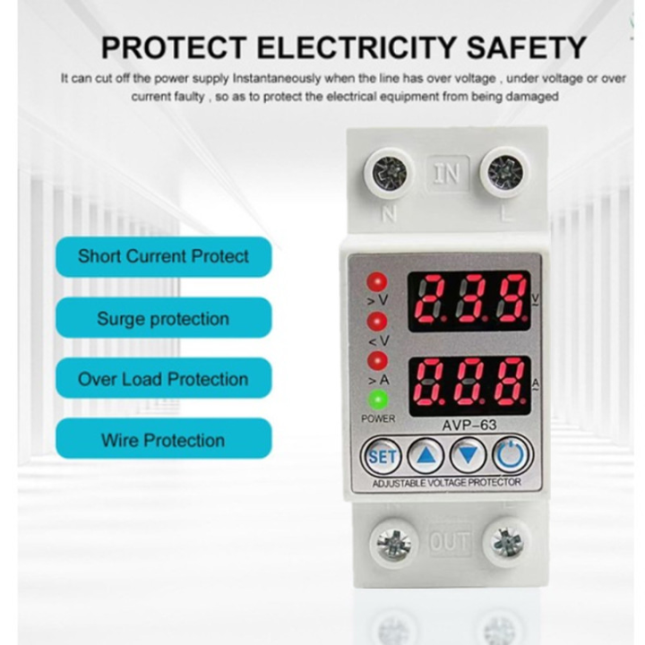 Digital Din Rail Over Voltage Current Protector 220V 40A , Protector ...