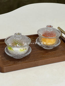 Trendy Thick Glass Cubilose Pot Dessert Bowl and Dish with Lid Suit Crystal Pattern Tea Cup and Saucer Transparent Sweet Soup Tureen