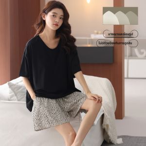 MiiOW | ชุดนอนผู้หญิงผ้าฝ้ายแท้แขนสั้นฤดูร้อน 2025 ชุดนอนลายการ์ตูนน่ารักสำหรับใส่อยู่บ้านและกลางแจ้ง ชุดนอนผ้าฝ้ายแท้คอกลมแขนสั้น