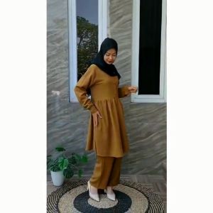 Setelan Celana Holly Polos Lady Crush | Setelan Celana Crinkle Premium | Set Tunik Remaja Lady Crush