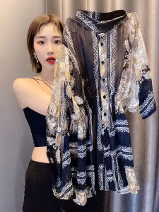 เสื้อเชิ้ตผ้าชีฟองแขนสั้นทรงหลวมสำหรับฤดูร้อนปี 2024 เสื้อเชิ้ตผู้หญิงสไตล์เกาหลี ทรงหลวม แขนสั้น ทรงหลวม ไซส์ใหญ่ เสื้อเชิ้ตผู้หญิง