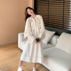 Korean Style Embroidered Shirt And Skirt Set Womens Fashion Spring Autumn Slim Fit Top Half Length Skirt Two Piece Suit