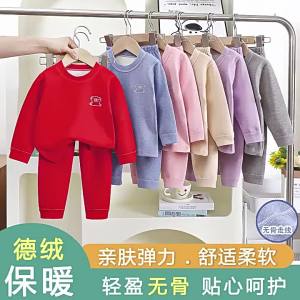 Childrens Warm Fleece Underwear Set Autumn Winter Red