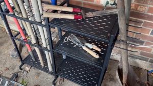 3 Tier Garden Tool Organizer Rack: Heavy Duty Yard Tool Rack Stand for Garage Organization and Storage Up to 35 Tools Rakes Broom Shovel for Shed Workshop Outdoor