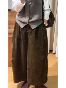 MANMI | Brown Corduroy Loose Culotte Vintage Style Casual Trousers