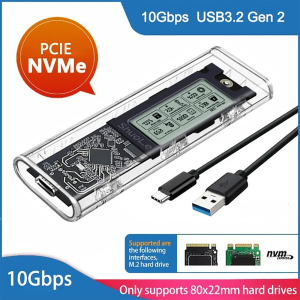 Kebidumei M2 SSD Case NVME SATA SSD Enclosure Tool Free 10Gbps USB 3.2 Gen2 Intelligent Digital Display External M.2 SSD Adapter