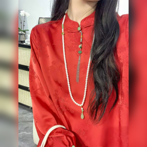 YUFUQING | New Chinese Style Floral Embroidery Long Sleeve Shirt Womens Red Versatile Top Spring 2025 High End Feel Straight Cut Fit