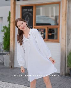 🌾Jennie s Dress   เดรสสั้นแขนยาว งานตัดทางร้าน แบบใส่งานจริง ผ้าคอตตอนลินิน Ladychillshop