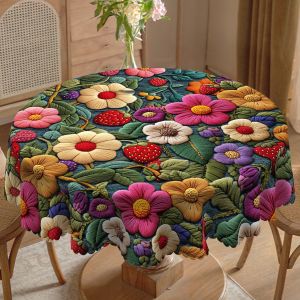 1 Piece of Spring Floral Print Tablecloth Colorful Florals Strawberry Pattern Edge Embossing Process Round and Rectangular Optional Suitable for Spring and Summer Indoor and Outdoor Table Decoration Kitchen Decoration Party Decoration Banquet De...