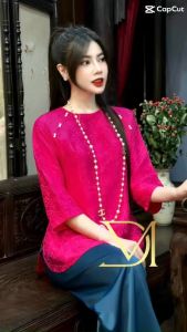 Mã áo lẻ - Đồ lam đi chùa nữ bộ pháp phục cổ tròn vạt xuông mặc đi lễ chùa