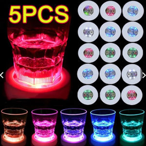 【XZsunflower】5Pcs Colorful LED Luminous Coaster Sticker Party Drink Glass Cup Pad Bar KTV Cocktail Drink Cup Light Pad