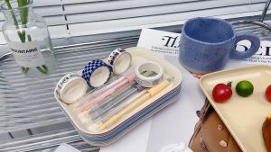 【Woody】 Pallet Plastic Tray Food Bread Pan Rectangular Storage Household Kitchen Supplies Hotel Service Tray Dessert