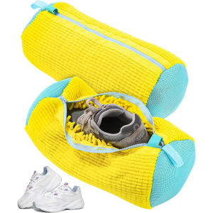 Durable Shoe Washing Machine Bag for All Shoe Types-Yellow with Grey ZipperIdeal for Sneakers and Casual ShoesLaundry Wash Bag