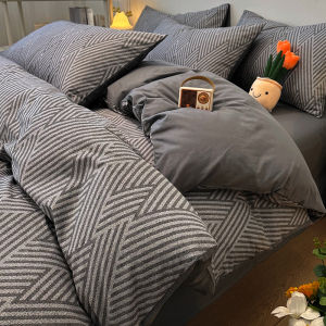 Nordic Style Pure Cotton Bedding Set for Dormitory Students Mens Quilt Cover Sheet Fitted Sheet Three Piece Set Comforter Cover