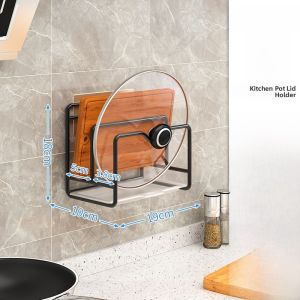 Wall-Mounted No-Drill Kitchen Storage Rack Multi-Functional Home Use Pot Lid Holder Cutting Board Stand Multi-Layer Chopping Board Stand