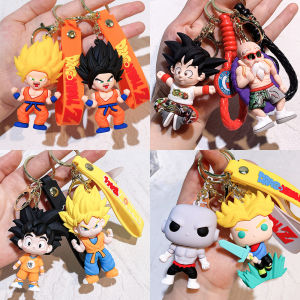Anime Dragon Ball Keychain PVC Cartoon Cartoon Figure Trunks Son Goku Piccolo Buu Vegeta Figures Key Chain Keyring Bag Decor