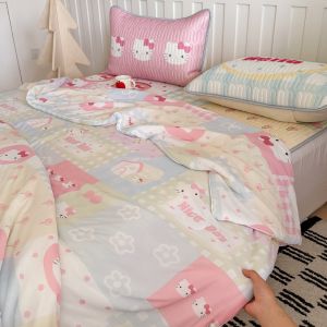 Cool Sensation Ice Silk Summer Light Weight KT Cat Nap Blanket Machine Washable Polyester Fiber Filling Summer Cool Blanket