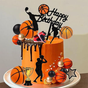 25pcs Basketball Theme Cake Decoration Boys Cake Decoration Cupcake Top Happy Birthday Decoration Childrens Party Sports Goods