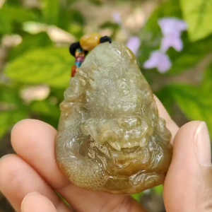 Crafted as Dragon Pendant on High Quality Natural Type A Jadeite Jade certificate weighs 52.19 grams measurement 52.8 * 36.9 * 22.5 mm (pendant372)