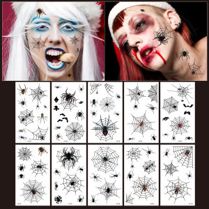 Halloween spider web Cartoon Tattoos Stickers Temporary Bloodstain Wound Costume Festival Celebration Make Up Arm Face Tattoo