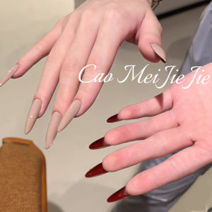 เล็บแต่งตัวแบบสวมที่ทำจากเนื้ออะเกตสีน้ำตาลสดใส สไตล์ฤดูใบไม้ร่วง/ฤดูหนาว ความยาวปกติ ความหนาปกติ เล็บแต่งตัวสีพื้น ความยาวปกติ