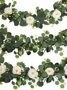 ตกแต่งผนังด้วยใบไม้ยูคาลิปตัสปลอมสำหรับงานแต่งงานและตกแต่งบ้าน ดอกไม้เทียม วัสดุผ้าไหม สไตล์วินเทจ ตกแต่งที่วางอาหาร