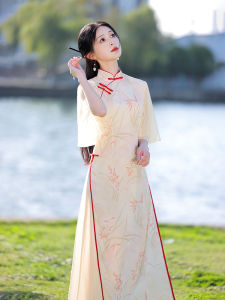 Young Revised Cheongsam Elegant Fairylike Daily Wear Summer Season Polyester Fiber Short Sleeve Low Slit Vintage Style