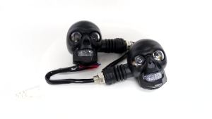 2PCS Dual Color Motorcycle LED Skull Shape Waterproof Fog Light Auxiliary Headlights ATV Scooter Driving For Racer Spotlight