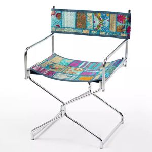 Handmade Embroidered Folding Chair Portable Outdoor Casual Camping Fishing Back Chair Ethnic Retro Style Designer Furniture