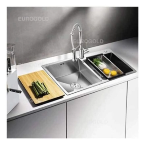 Chậu rửa bát Eurogold EUP39850 inox SUS 304 Premium chống xước dập liền khối lắp âm bàn bếp