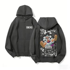 Bandai | One Piece Luffy Anime Hoodie Men Women Zip Up Sweatshirt 2026 Winter Anime Cosplay Casual Streetwear Hooded Jacket Long Sleeve