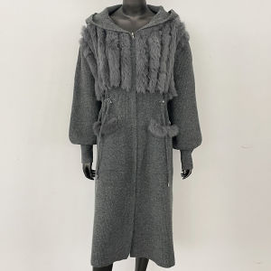 Áo Khoác Len Dáng Rộng Nữ Chất Liệu Len Đan Phối Lông Cáo Thật Kiểu Dáng Cardigan Dài Phong Cách Đường Phố Thời Trang Thu Áo Khoác Ngoài Có Mũ Khóa Kéo.