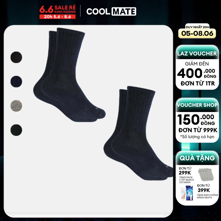 [CHỈ 20H 5-8.6 TẶNG QUÀ ĐƠN TỪ 299K]COOLMATE - Combo 02 đôi tất thể thao cổ dài Active co giãn thoáng khí