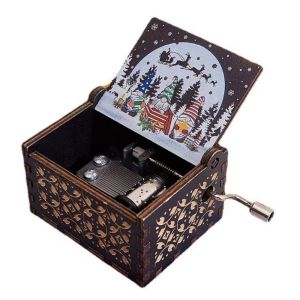 กล่องดนตรีไม้ทำมือ - กล่องดนตรีหมุนคริสต์มาสพร้อมภาพวาดเทศกาล ของชำร่วยงานปาร์ตี้และของตกแต่งขายส่ง