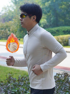 Mens Long Sleeve Fleece Lined Sweatshirt Half Zipper Stand Collar Warm Outdoor Running Fitness Clothing Polyester Fiber