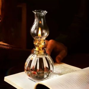 Đèn Dầu Thủy Tinh Chân Bí Sọc Kèm Bóng Đèn Cổ Ống Cao Decor Trang Trí / Đèn Bí Sọc Bóng Cao