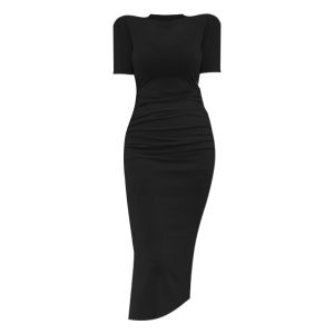 Sirya Đầm Dệt Kim Màu Nguyên Chất Cao Cấp Tay Ngắn Một Bước Váy Vải Xếp Mùa Hè Giảm Béo Đầm Gợi Cảm Thiết Kế Hở Mặt Trước