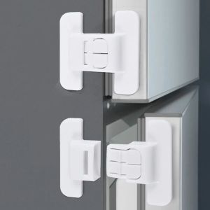 Self-Adhesive Double Lock Design Refrigerator Door Safety Lock Easy to Install without Drilling Dual Buckle Hard to Open