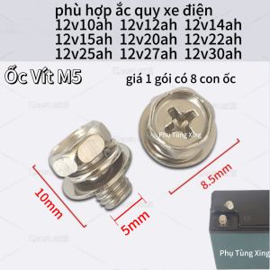 ốc vít M5 bộ 8 ốc xoáy có long đền long vênh cho vỏ bình ắc quy vặn / xoáy Ắc quy xe điện 12v12ah 12V14Ah 12v20ah 12V30Ah