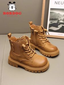Genuine Leather Martin Boots for Girls And Boys Spring Autumn Style Childrens Short Boots British Style Flat Bottom Rubber Sole
