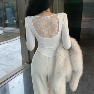 GUZILIAN | Unique Elegant Lace Irregular Hollow-out Backless Top