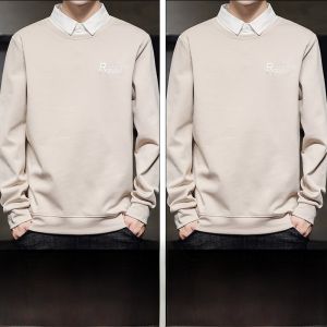 ROMON | Lomond Mens Long Sleeve Knitted Shirt Collar Base Layer Sweater Trendy Autumn Winter New Style Two-Piece Look Casual Fashion