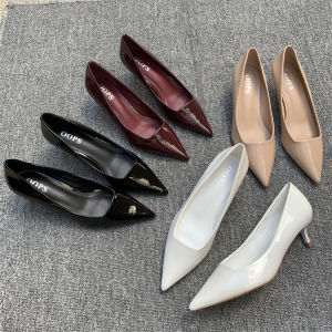รองเท้าส้นสูงแบบสวมหัวแหลมสำหรับผู้หญิง ทรงหัวมน ส้นสูงปานกลาง พื้นยาง กันลื่น สไตล์เกาหลี ทรงหัวแหลม สวมใส่สบาย สำหรับใส่ทำงาน