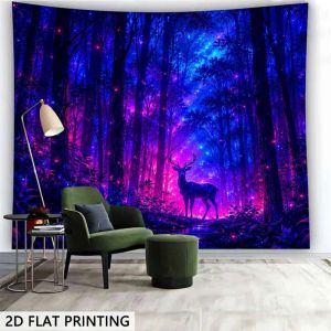VIKAMA Magical Forest Deer Tapestry Glowing Starry Polyester Wall Hanging Bedroom Dorm Living Room Aesthetic Room Decor Soft