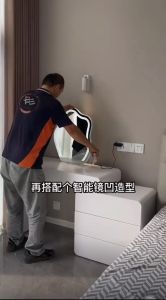 โต๊ะเครื่องแป้ง สไตล์มินิมอล โต๊ะแต่งหน้า โต๊ะเครื่องแป้งญี่ปุ่น ลิ้นชักเก็บของดีไซน์เรียบหรู สีขาวมุกนมสด พร้อมส่ง