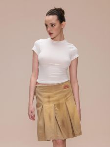 เสื้อยืดคอกลมแขนสั้นทรงเข้ารูปสไตล์อเมริกันคลาสสิก COZYDOLL สำหรับผู้หญิงในช่วงฤดูร้อน 100% ผ้าฝ้าย สีขาว