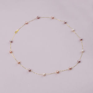 X649 AU750สร้อยคอไข่มุกน้ำจืดธรรมชาติทองคำ18K แท้เครื่องประดับบูติกไข่มุก15เม็ดสำหรับผู้หญิง